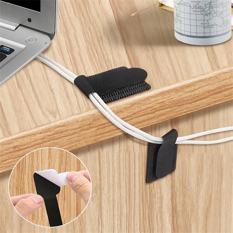 10/20/50PCS Reusable Cable Storage Boxs Sticker Desk Organizing Adjustable Cable Holder  Organizer Desktop Management Belt