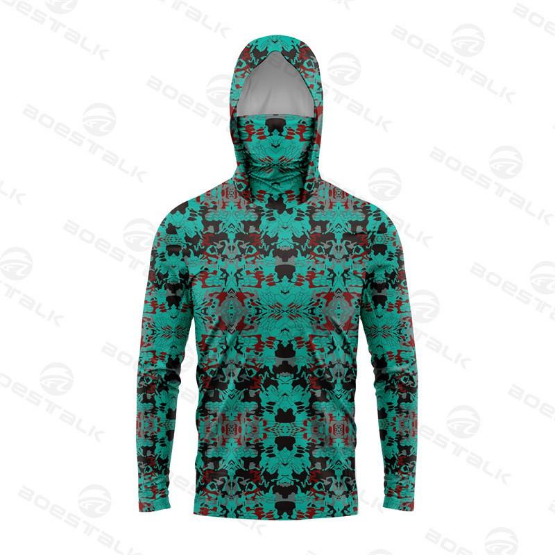 Mens Long Sleeve Fishing Shirt With Face Cover UV Protection Quick Dry Breathable Ice Silk Feel Outdoor Angling Apparel