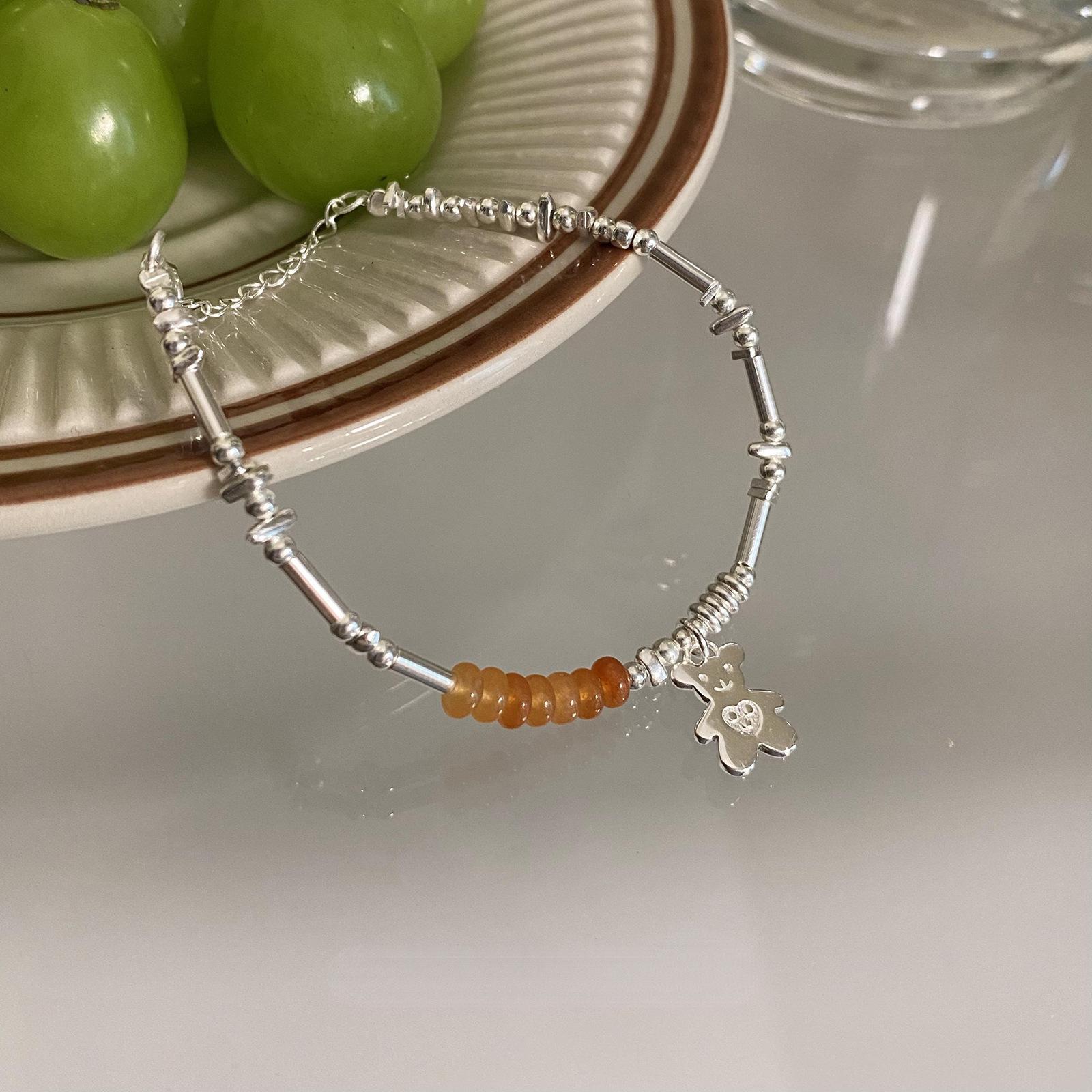 

Камень из бисера Металлический браслет Медведь Маленький дизайн Лучший друг Подарок Ювелирные изделия Серебряный браслет 12.5-16cm оранжевый