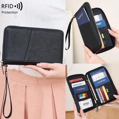 Cross-Border RFID Anti-Magnetic Passport & ID Wallet with Zipper Storage
