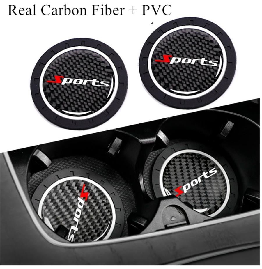 New 2Pcs High Quality Non-slip Elastic Durable Real Carbon Fiber Car Auto Water Cup Slot Non-Slip Mat Pad Sport Style