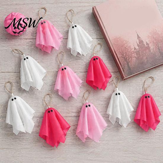 Elegant Ghost Silhouette Decor Halloween Hanging Decor, Pastel Pink White Soft Girly Room Fabric Ornaments, Cute Spooky Party Home Sweet Atmosphere