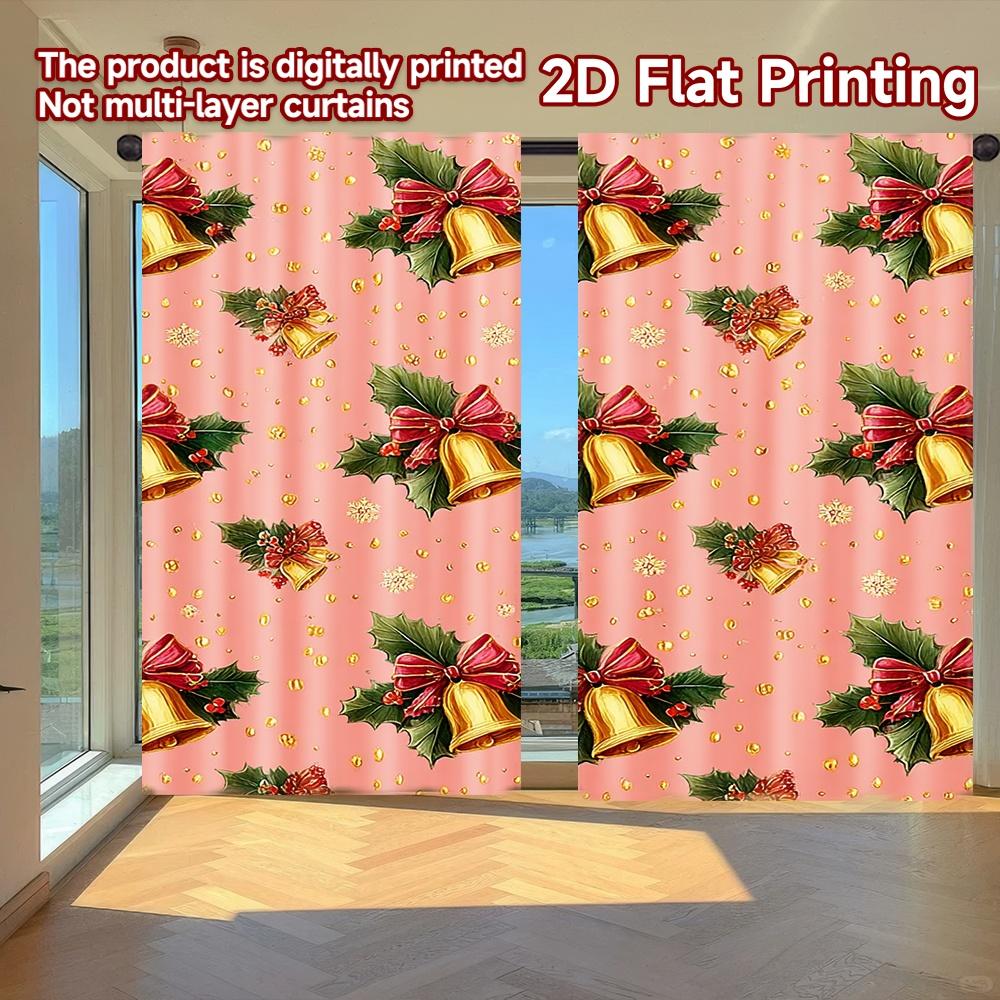 

Flat Printing Curtains Without Rod Golden Bells Holly Women Is Day Festival Fashion Polyester Easy Set Of 2 Made W100*H70(CM)-Hooks&2PCS