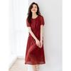 Elegant Red Textured French-Style Midi Dress