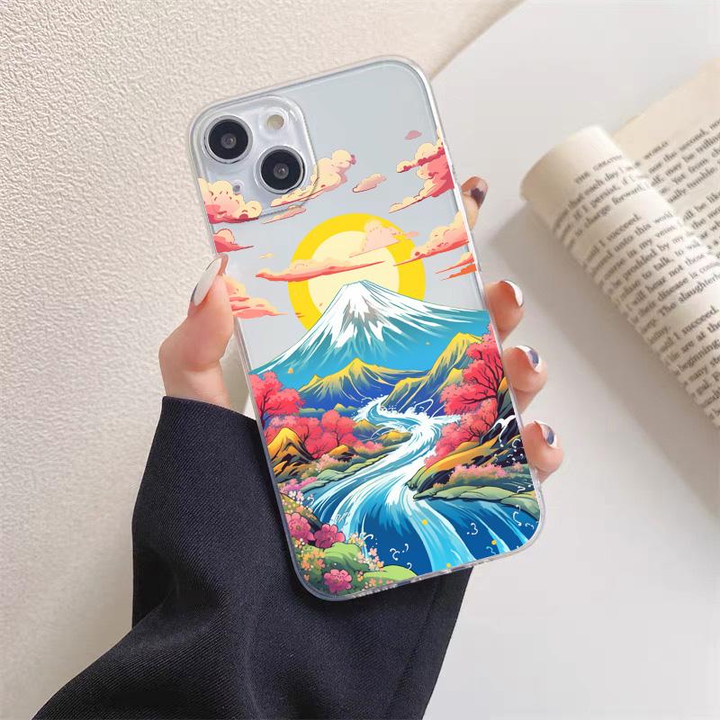 INS Fuji Mountain Landscape Sunset Clear Phone Case For iPhone 11 12 13 Pro Max Mini 14 Plus Pro Max X XR XS 7 8 Plus Back Cover