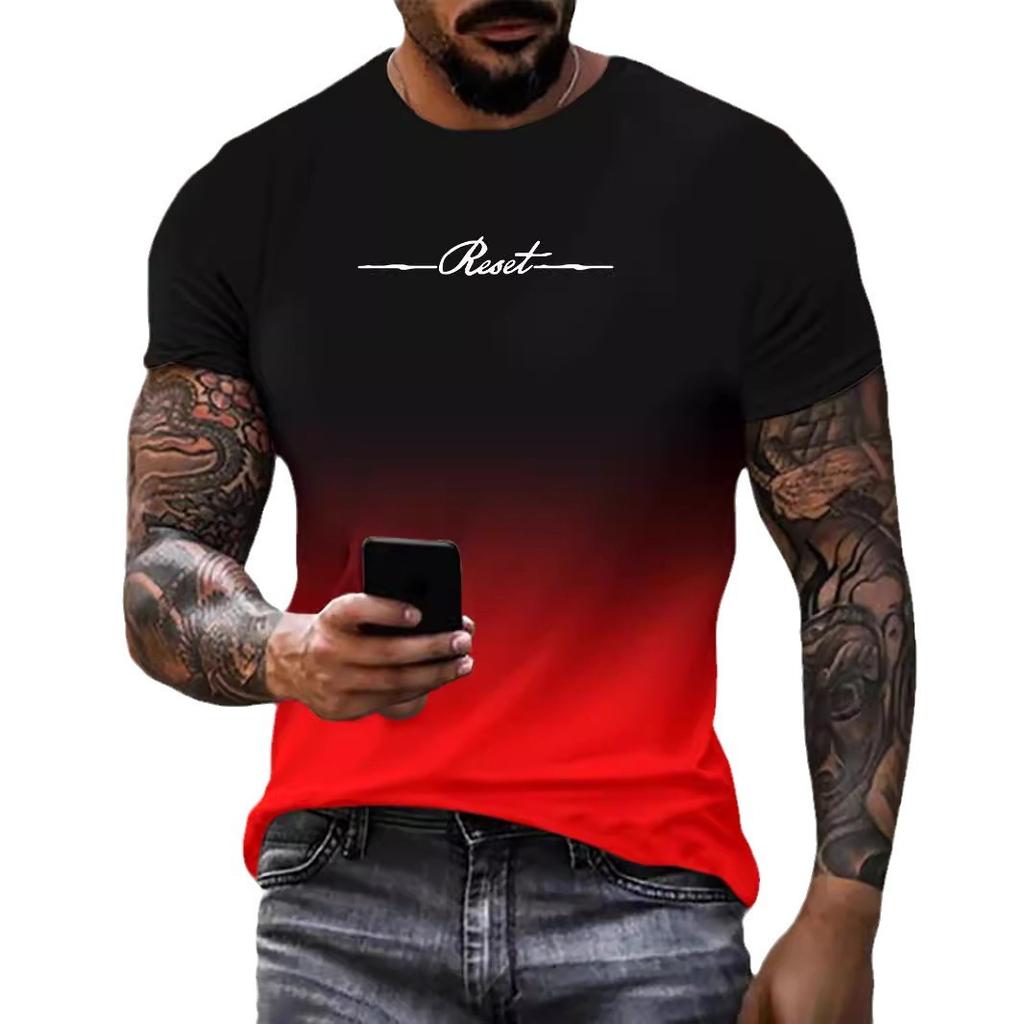 Sommer Rund Hals 3D Gradient Bokstaver Trykk Topp Fasjonable Casual Kortarmede Herre T-skjorter