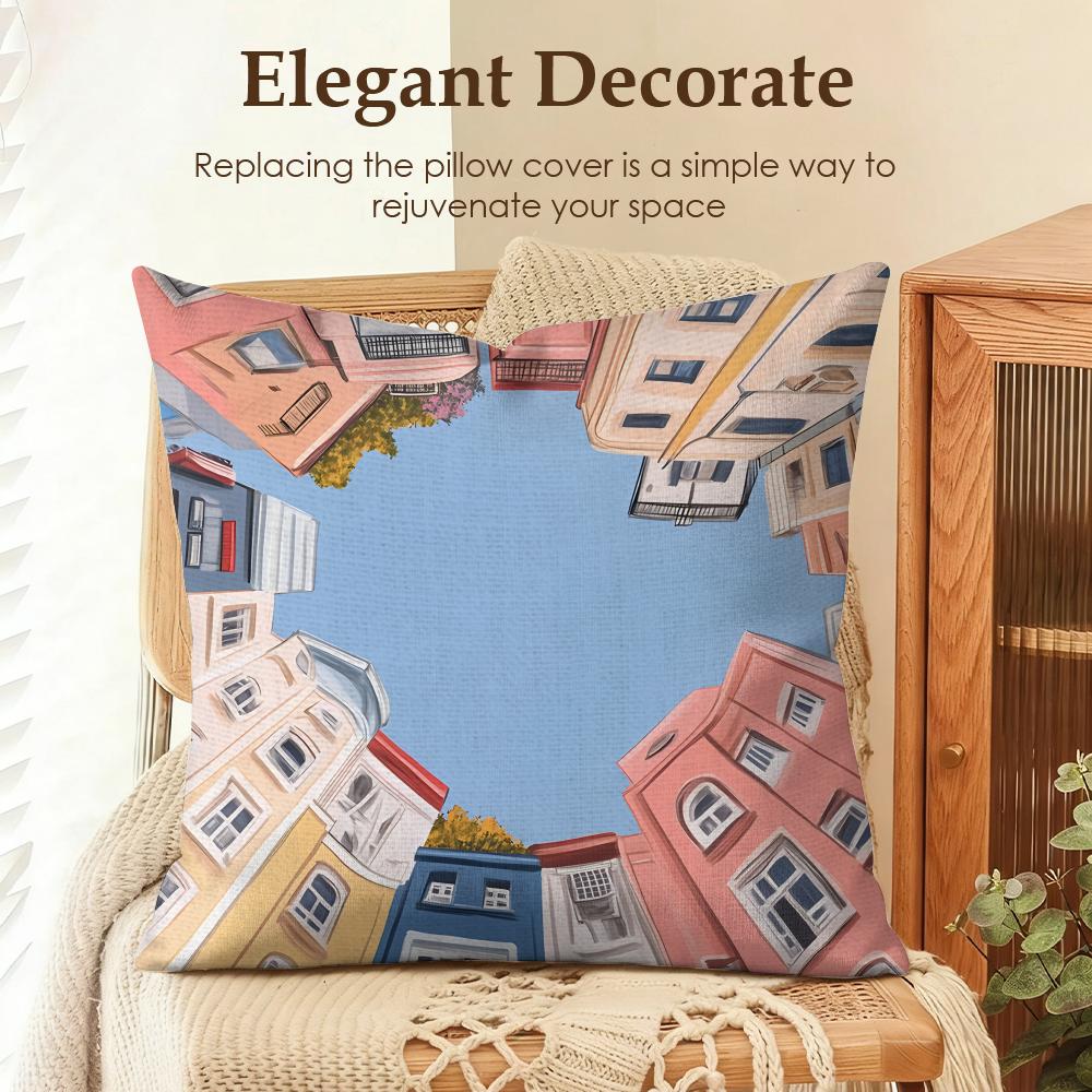 Art City Loneliness Girl Lucky Cushion Cover Natural Linen Organic Fabric DoubleSided Printing Sofa Home Decor Gift Pillow Case