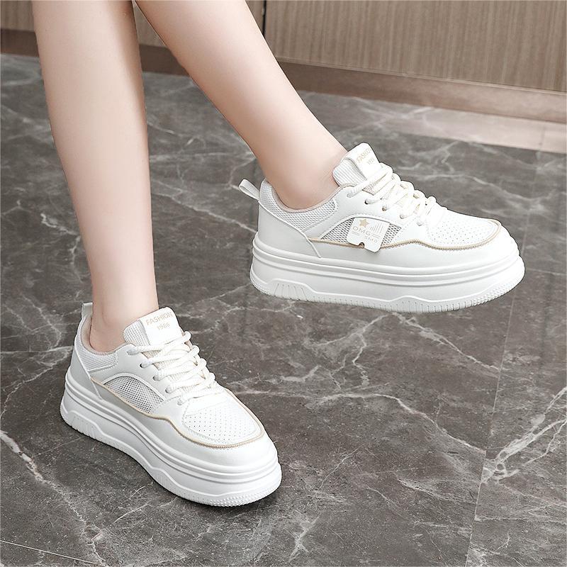 F161 Nya Mesh Yta Vita Skor Dam Sommar Plattform Mesh Skor Höjdökande Andningsbara Slitstarka Damskor Casual Sport