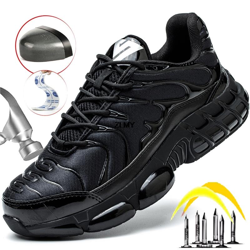 Air Cushion Safety Shoes Men Steel Toe Sneaker Puncture Proof Sport Work Shoes Man Safety Boots Black Male Work Boots Plus Size