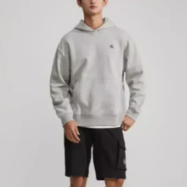 Calvin Klein Solid Color Casual Embroidered Fleece Hoodie Men Hoodies Gray 40HM256-032