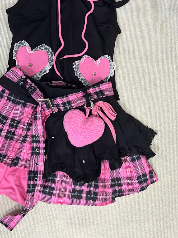 Japanese Sweet Elegant Women's 2 Piece Sets Design Lace Patchwork Y2k Tops Shorts Skirts Fashion Female Punk Outfits New 2025