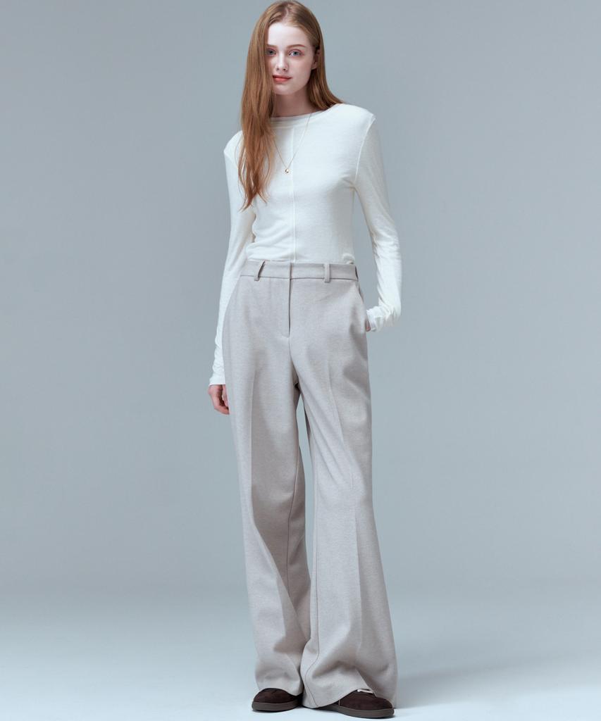 MALOUPE 2166 Heavy Brushed Wide Pants (Beige)