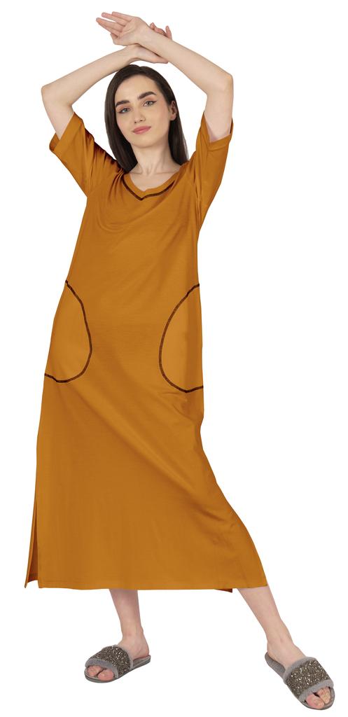 Inkmeso Solid Long Nightgown For Womens V-Neck Loungewear Casual Sleep Dress With