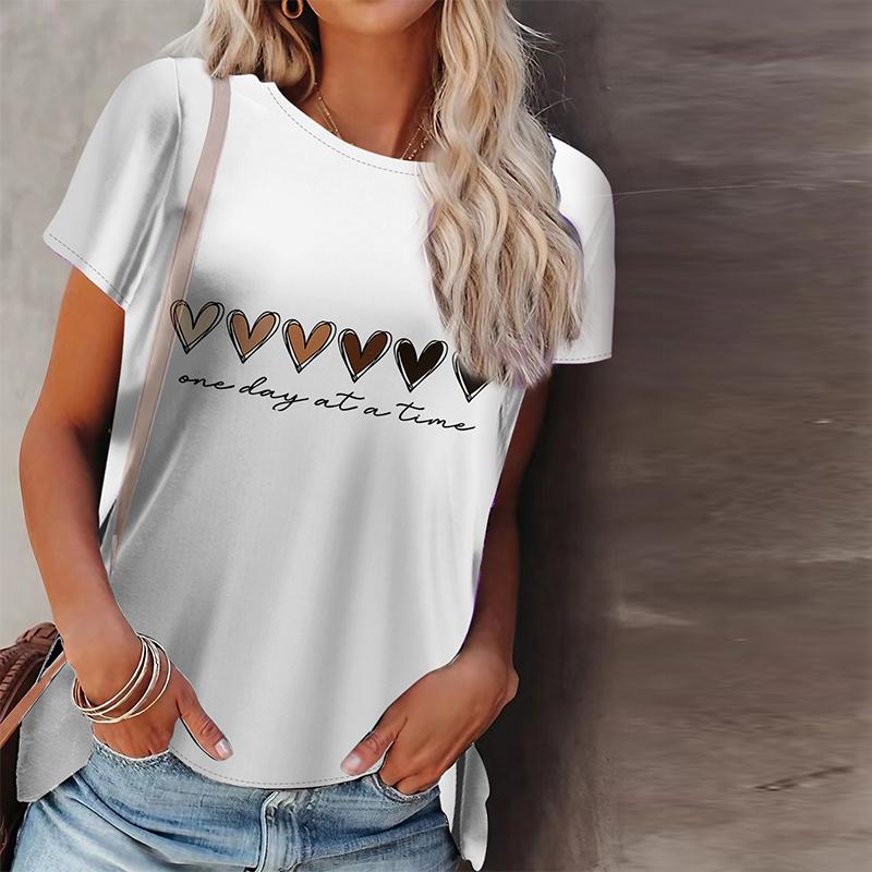Tricou de vară pentru femei Tricouri cu mânecă scurtă cu imprimeu de dragoste, casual Topuri imprimate