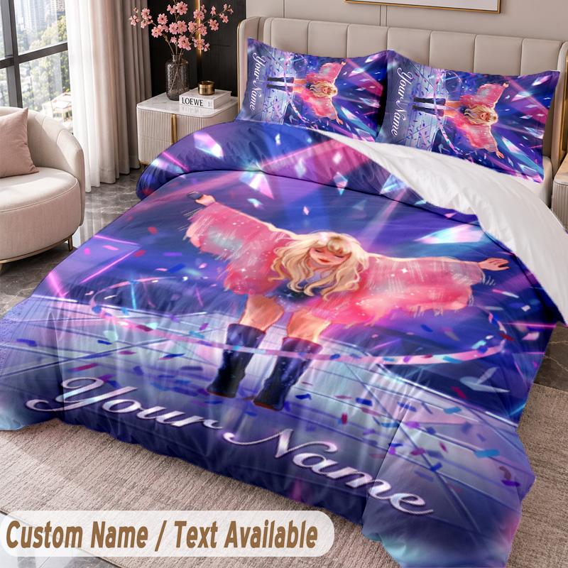 Custom Name Text 3Pcs Bedding Set Taylor Swift Duvet Cover And Two Pillowcases
