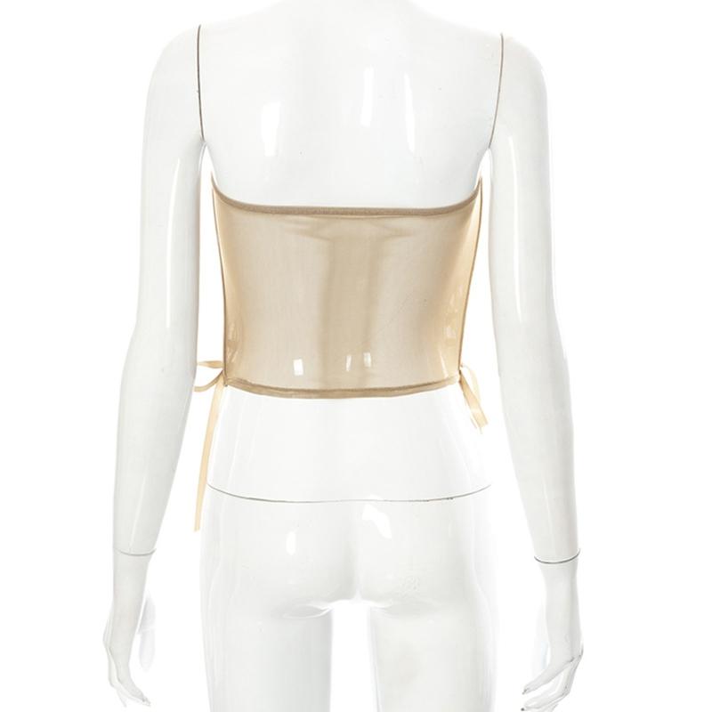 Vest Tops For Women Sexy See Through Bustier Corset Strapless Crop Tops Boned Corset Sexy Tube Top Perspective Style