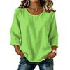 Blusa Top Casual para Mujer de Color Sólido, Cuello Redondo, Manga Tres Cuartos, Mezcla de Lino y Algodón, Corte Holgado, para Uso Diario