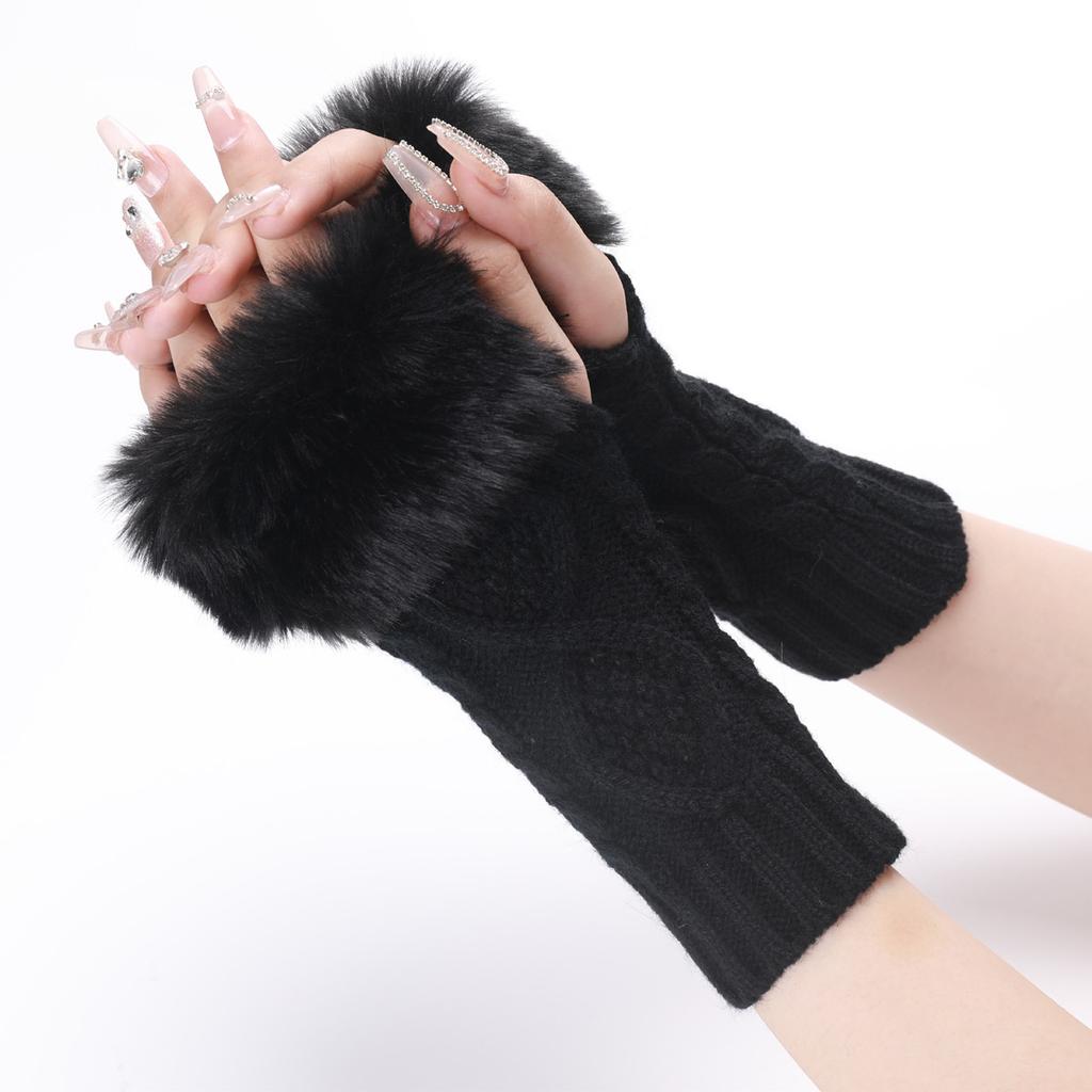 Diamond Shaped Short Gloves for Women Knitted Warm Half-finger Arm Sleeves