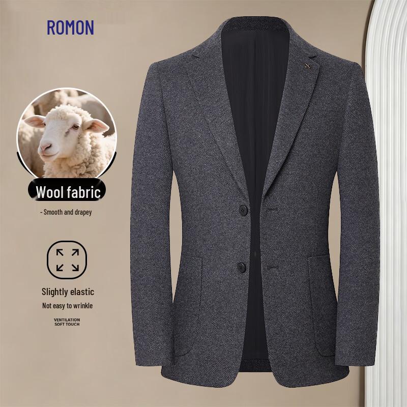 Romon Men s Striped Wool Blend Easy-Care Business Casual Blazer 185A серый