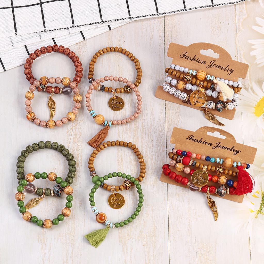 JYL TS Bracelet  Bohemian Layered en Bead Elastic Promotes Grounding & Calm