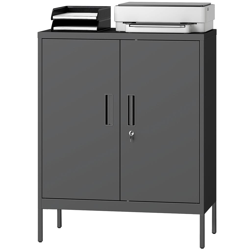 Metal Storage Cabinet with Lock and Adjustable Shelves - Black