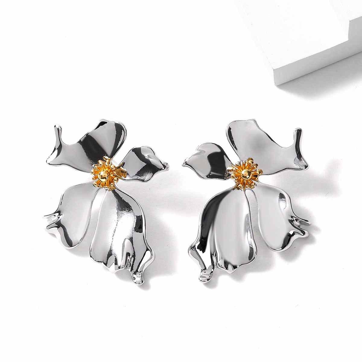 Silver Petal Earrings - Korean Style with European and American Irregular Design серебряный