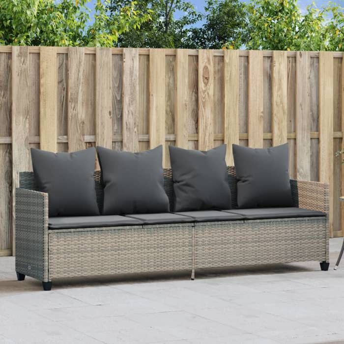 VidaXL Chaise Longue avec Coussins, Siège avec Dossier, Transat avec Housse, Meuble de Jardin Terrasse Patio, Moderne, Gris 368349