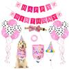 1 sett Rosa Hund Jente Bursdagsfestutstyr Hundepoteavtrykk Tallerkener Kopper Servietter Ballong Gratulerer med dagen Banner Kaketopp Dekorer