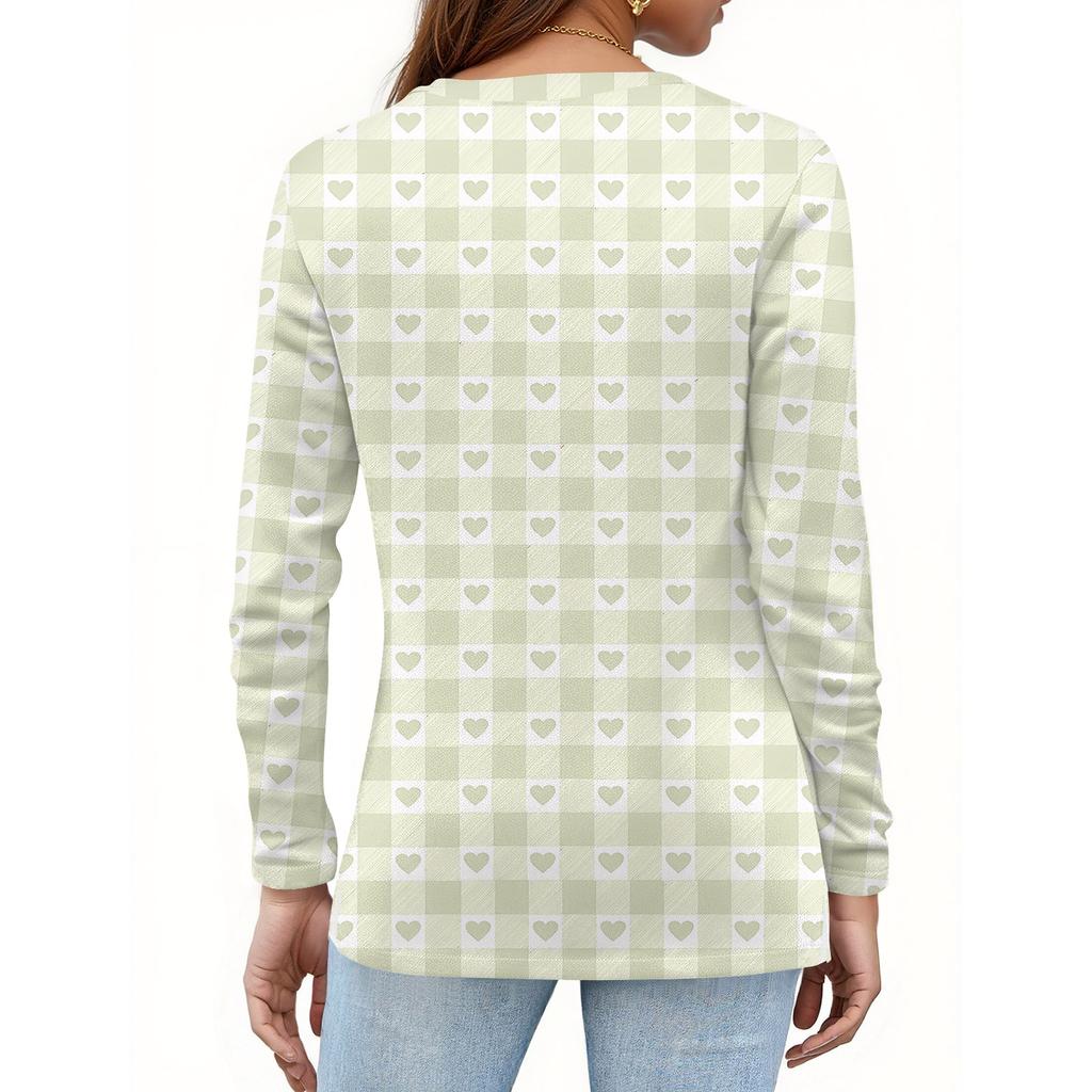 Women's Fashion Hem Slit Casual Floral Print Round Neck Long Sleeve Top