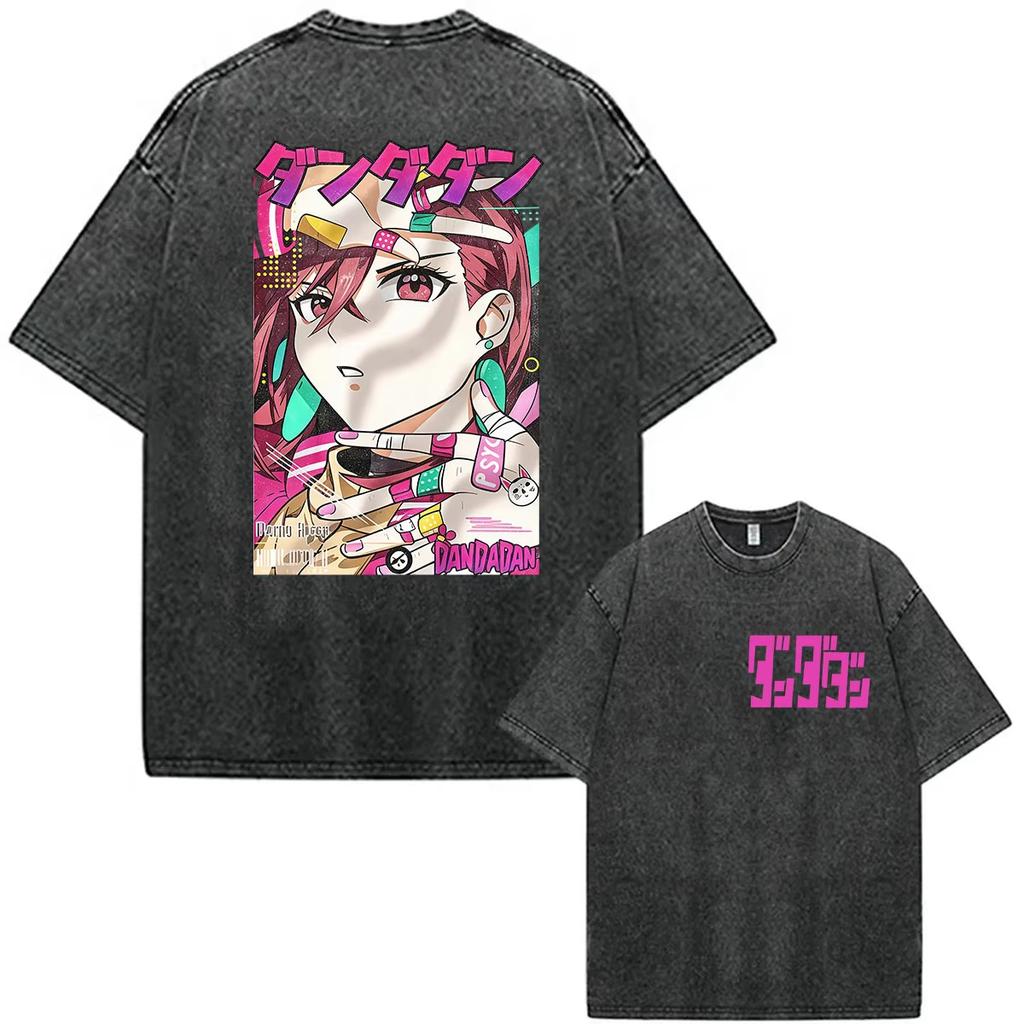 Summer Hot Sale Japanese Anime Dandadan Washed Vintage Graphic Tshirt Y2k Men Women Punk Top Gothic Cotton Oversized Tshirt