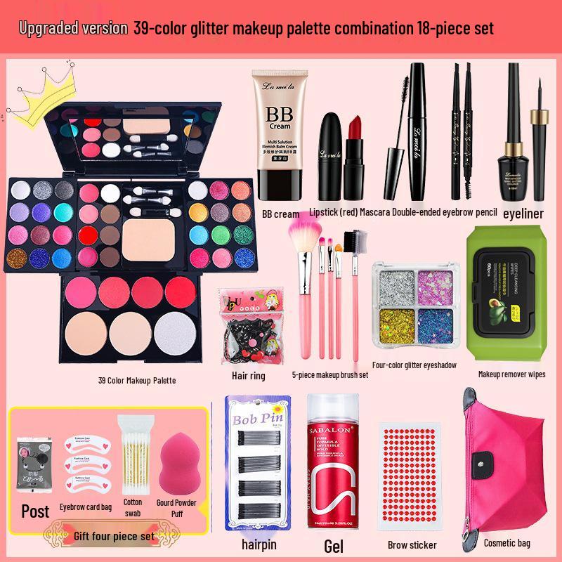 39-Color Eyeshadow Palette & Makeup Set: Beginner-Friendly Blush, Powder, Lipstick Combo
