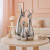 Heimdeko Glückliche Silberne Hirschstatue Familie Klavierlack Keramikfiguren - (Set aus 3, Silber-Set)