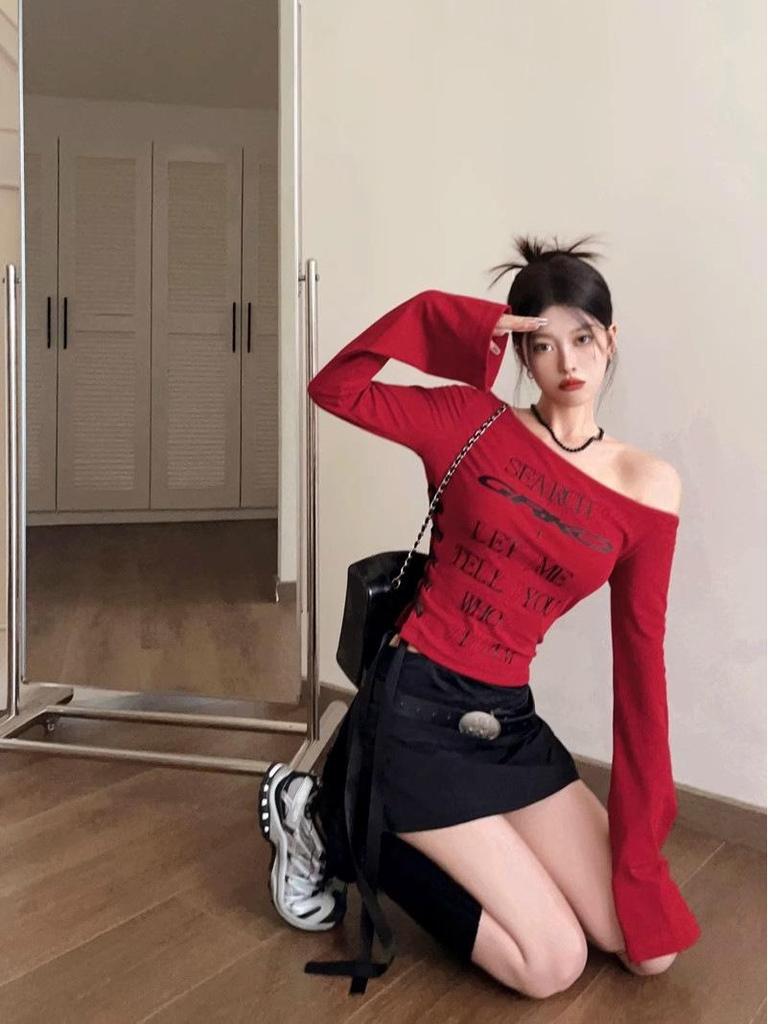 Women's Off-Shoulder Tie-Strap Long-Sleeve Top