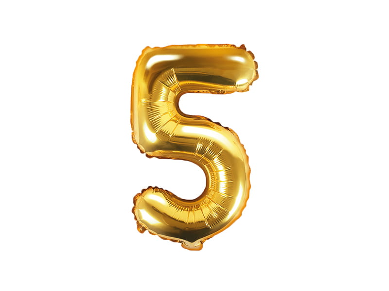 Balon Foliowy Cyfra "5" Złoty 35 Cm