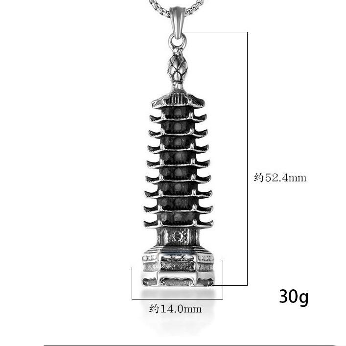 Retro Personalized Hexagonal Pagoda Men'S Necklace Fashionable Antique Titanium Steel Pendant Necklace Pendant Ornament