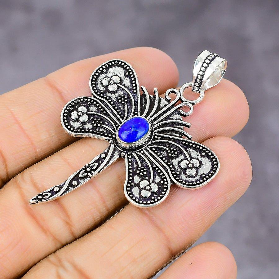 Natural Lapis Lazuli Gemstone Handmade 925 Sterling Silver Pendant 2.21" A7m19