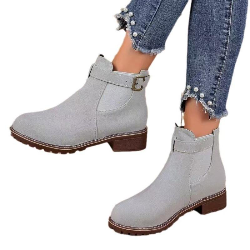 Autumn Winter New Fashionable Versatile Women's Boots Elegant Simple Round Head Square Heel Mid heeled Boots Women's Shoes