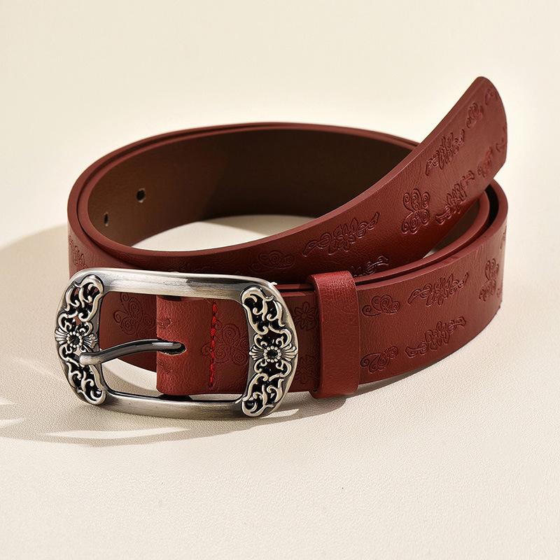 High-end Women's Belt Embossed Retro Western Style Engraving Heavy Industry Women's Belt