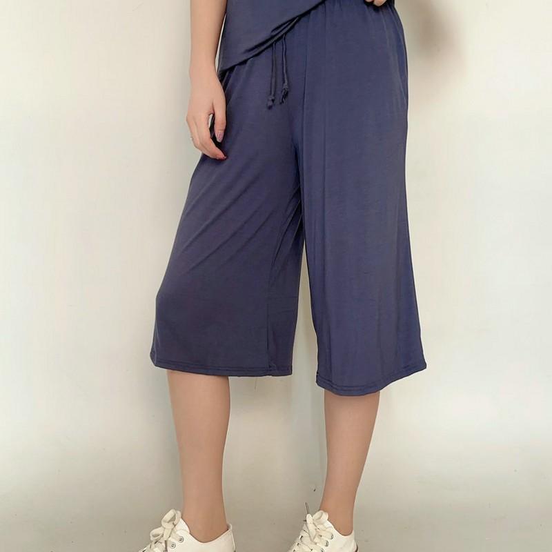 Plus Size M To 6XL U-Neck Women's Modal Pant Calf-length Summer Wide Leg Pants Drawstring Short Pants Casual Homewear Pants