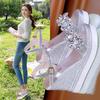 Spring and summer new muffin bottom slope heel rhinestone flower one-word buckle sandals