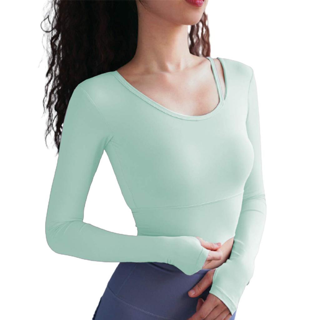 VeroMan Yoga Long Sleeves with Stylish Short Size M Women's Top, Cups, Length, ppi-lstops3, Green,