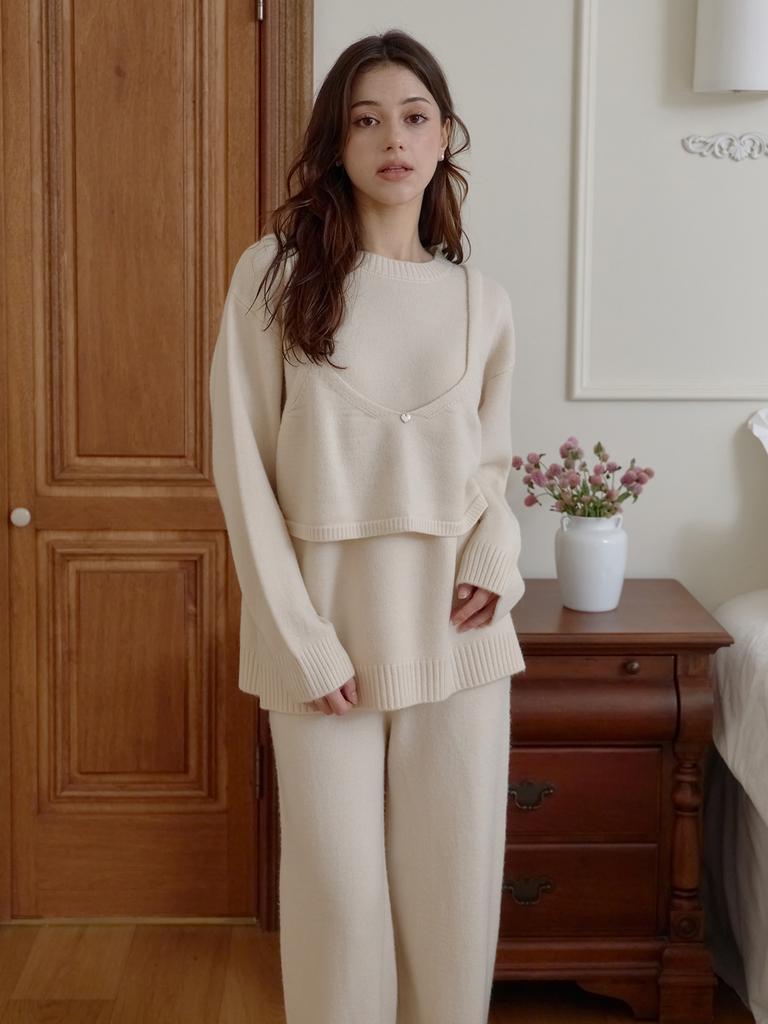 Mejongleuhaleu Laura Knit Set (Round Neck Knit + Pants + Bustier) 3 Colors