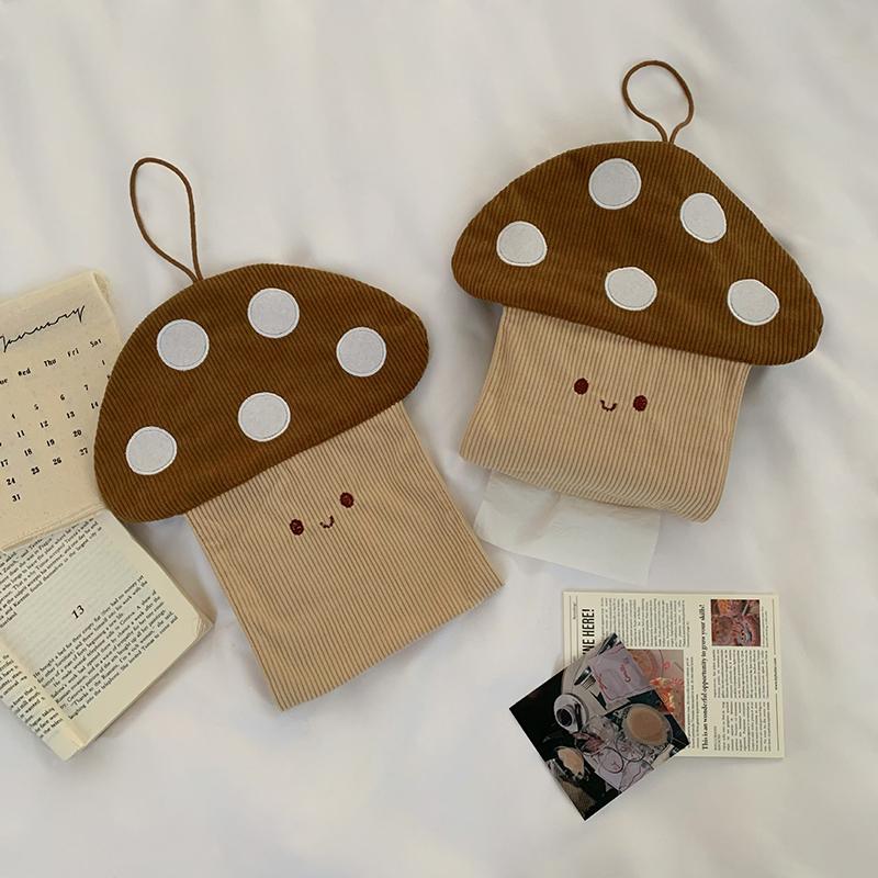 Cute Mushroom Tissue Box Wall Mounted Bathroom, Kitchen Fabric, Paper Drawer, Household Bedroom, Bedside Storage, Hanging Bag