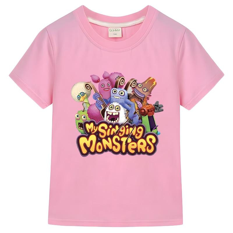 

Дитячі футболки My Singing Monsters, повсякденні футболки з короткими рукавами, 100% бавовна, y2k, одяг для хлопчиків, дівчаток, літні аніме-футболки, дитячий одяг 120 рожевий