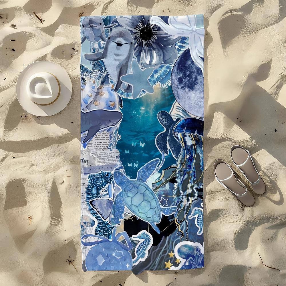 Marine life Blue hues Towel For Swim Yoga Gym Quick Drying Soft and skin-friendly Beach Towels All-Season