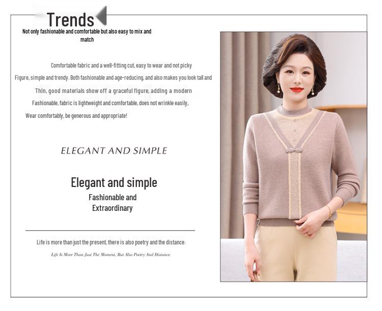New Fashion Winter Knitwear for Moms - Stylish Plus Velvet Sweater for Middle-Aged and Elderly Women