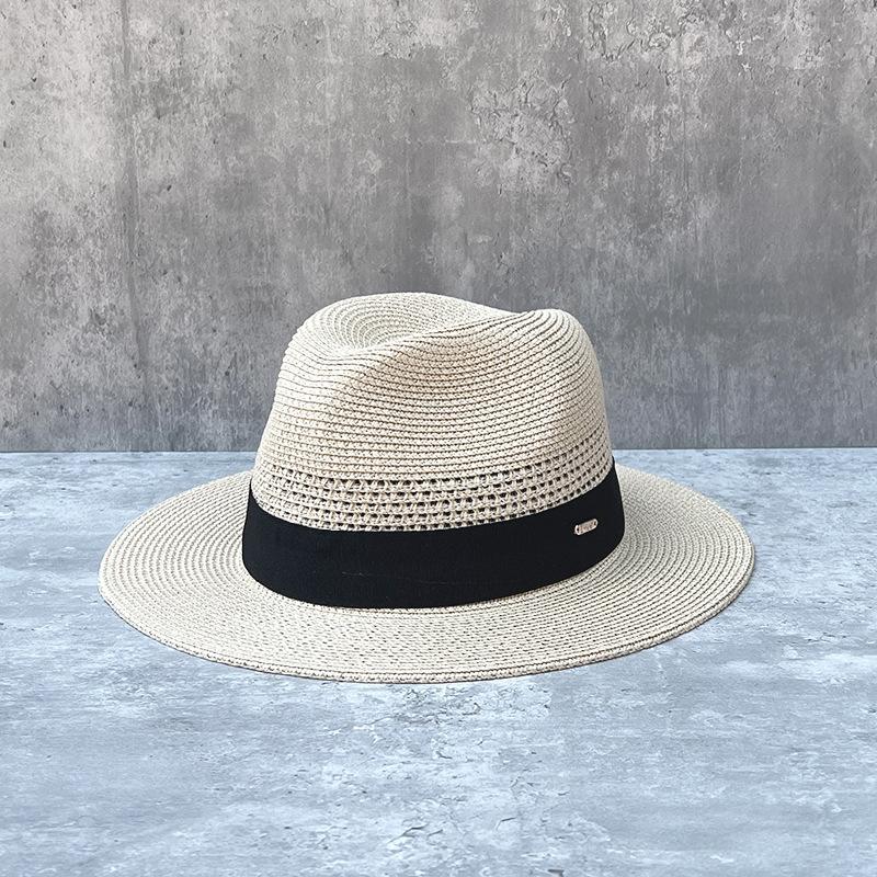 Straw Hollow Panama Straw Hat Men And Women Summer Seaside Vacation Beach Hat Jazz Hat Sun Visor Top Hat