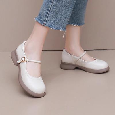 Płytki otwór retro Mary Jane małe skórzane buty damskie jesienna moda słowo z temperamentem wszechstronne okrągły nosek miękka podeszwa damskie buty jedne
