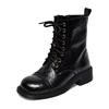 Martin boots women's autumn and winter new round head flat bottom strap short boots velvet knight boots thick heel cotton boots