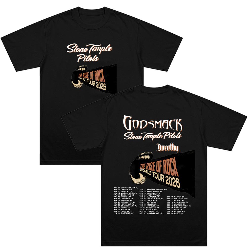 

Stone Temple Pilots The Rise of Rock World Tour 2026 T Shirt Rock Music Tees High Street Pure Cotton Top Unisex Streetwear XS чёрный